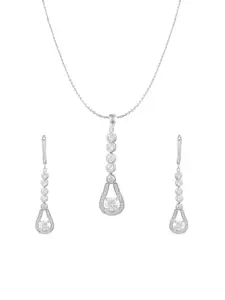 ZILVER 925 Sterling Silver Silver-Plated White CZ Studded Handcrafted Pendant With Earring