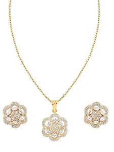 ZILVER Gold-Plated White CZ Studded Pendant Earring Set