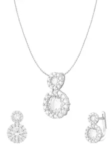 ZILVER Silver-Plated White CZ Studded  Pendant Earring Set