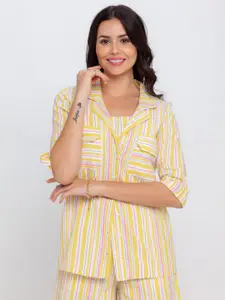 Zink London Women Yellow Slim Fit Striped Casual Shirt