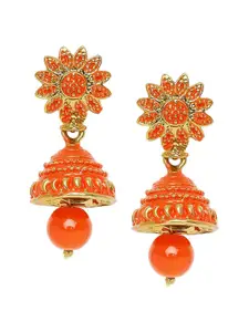 Mahi Orange Contemporary Jhumkas Earrings