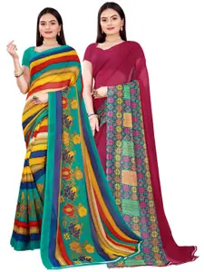 Florence Pack of 2 Maroon & Yellow Pure Georgette Sarees