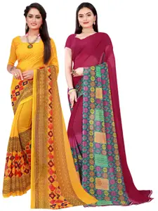 Florence Pack of 2 Yellow & Maroon Pure Georgette Saree