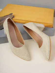 HEELSNFEELS Gold-Toned Embellished Party Kitten Pumps