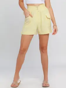Zink London Women Yellow High-Rise Shorts