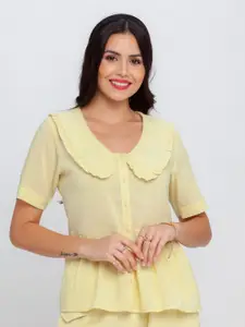 Zink London Yellow Solid Peter Pan Collar Pure Cotton A-line Top