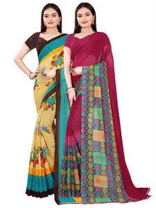 KALINI Beige & Maroon Pure Georgette Saree