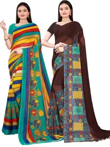 Florence Brown & Blue Pure Georgette Saree