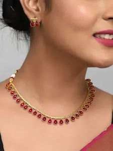 AQUASTREET JEWELS Gold Plated Red Teardrop Necklace Set