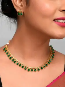 AQUASTREET JEWELS Gold-Plated & Green Teardrop Necklace Set