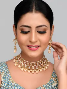 AQUASTREET JEWELS Gold-Plated Kundan Cheed Pearls Designed Necklace Set