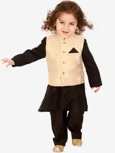 KID1 Boys Gold-Toned Printed Layered Kurta with Trousers
