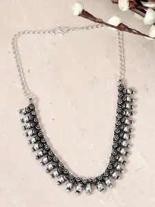 Crunchy Fashion Silver-Toned & Black Silver-Plated Oxidised Necklace
