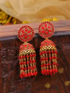 Crunchy Fashion Red Contemporary Jhumkas Earrings