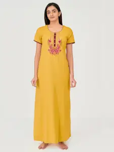 Maybell Yellow Embroidered Maxi Nightdress