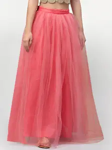 studio rasa Women Pink Maxi Length Net Gathered Skirt