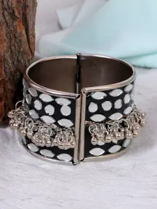 Crunchy Fashion Silver-Plated Silver Oxidized Tribal Ghungroo Cuff Bangle