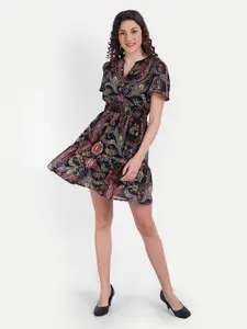 MINGLAY Black Floral Georgette Dress
