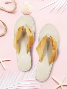 THE MADRAS TRUNK Women Off White Embellished Open Toe Flats with Bows