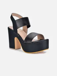 VALIOSAA Black Party Block Sandals with Buckles