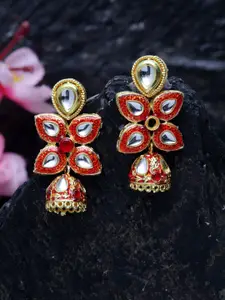 Moedbuille Red Dome Shaped Jhumkas Earrings