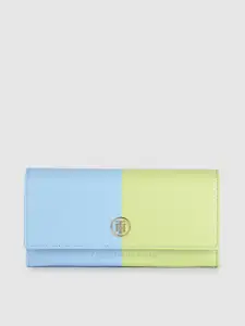 Tommy Hilfiger Women Green & Blue Colourblocked Leather Envelope Wallet
