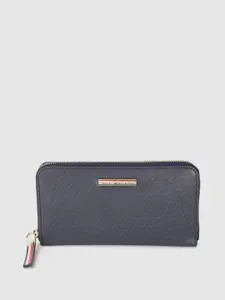Tommy Hilfiger Women Navy Blue Geometric Leather Zip Around Wallet