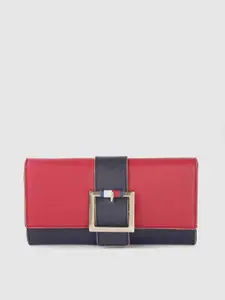 Tommy Hilfiger Women Red & Navy Blue Colourblocked Leather Two Fold Wallet