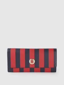 Tommy Hilfiger Women Red & Black Striped Leather Two Fold Wallet