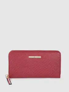 Tommy Hilfiger Women Red Geometric Leather Zip Around Wallet
