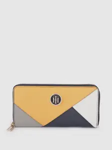 Tommy Hilfiger Women Yellow & Grey Colourblocked Leather Zip Around Wallet