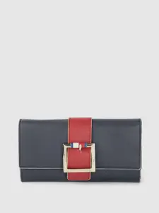 Tommy Hilfiger Women Navy Blue & Red Leather Two Fold Wallet