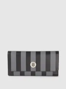 Tommy Hilfiger Women Grey Striped Leather Two Fold Wallet