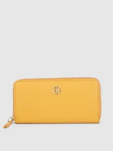 Tommy Hilfiger Women Mustard Yellow Leather Zip Around Wallet
