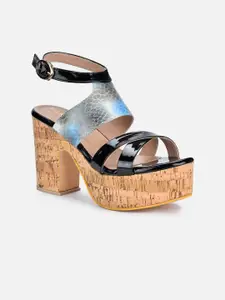 VALIOSAA Black Block Sandals with Buckles