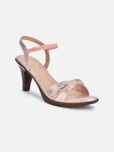 VALIOSAA Rose Gold Ethnic Block Pumps with Buckles