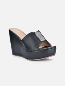 VALIOSAA Black Party Wedge Sandals
