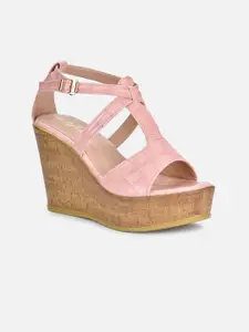 VALIOSAA Pink Wedge Sandals with Buckles