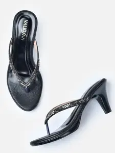 VALIOSAA Black Ethnic Block Sandals