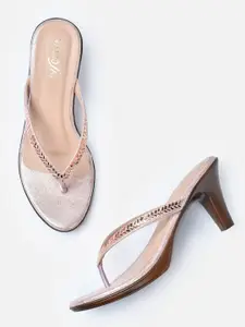 VALIOSAA Rose Gold Embellished Ethnic Block Sandals