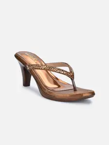 VALIOSAA Copper-Toned Embellished Ethnic Block Sandals