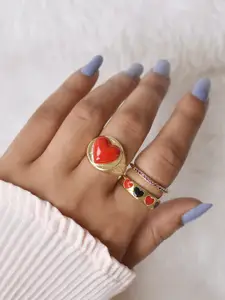 JOKER & WITCH Set Of 3 Red Enamelled Design Finger Ring