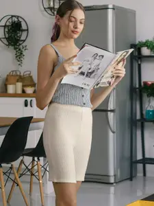 NA-KD Women Cream-Coloured High-Rise Lounge Shorts