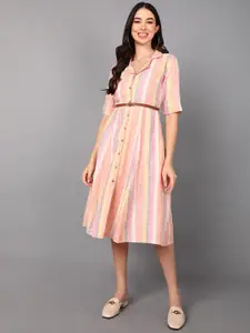 AHIKA Multicoloured Striped A-Line Midi Dress