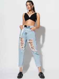 FREAKINS Women Blue High-Rise Tapered Fit Cropped Jeans