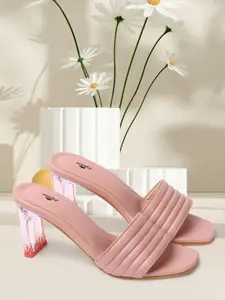 ZAPATOZ Pink Striped PU Block Sandals