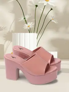 ZAPATOZ Pink PU Block Peep Toes with Bows