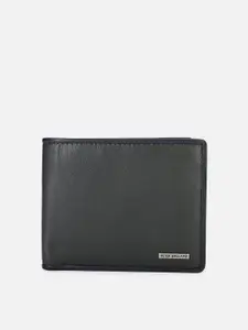 Peter England Men Green & Steel Leather Two Fold Wallet