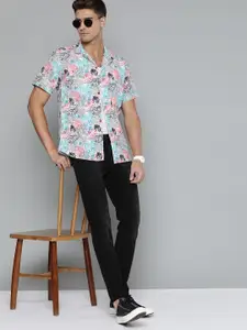 DENNISON Men White Smart Slim Fit Printed Casual Shirt