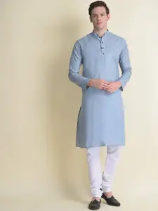 NAMASKAR Men Grey Printed Cotton Kurta with Pyjamas